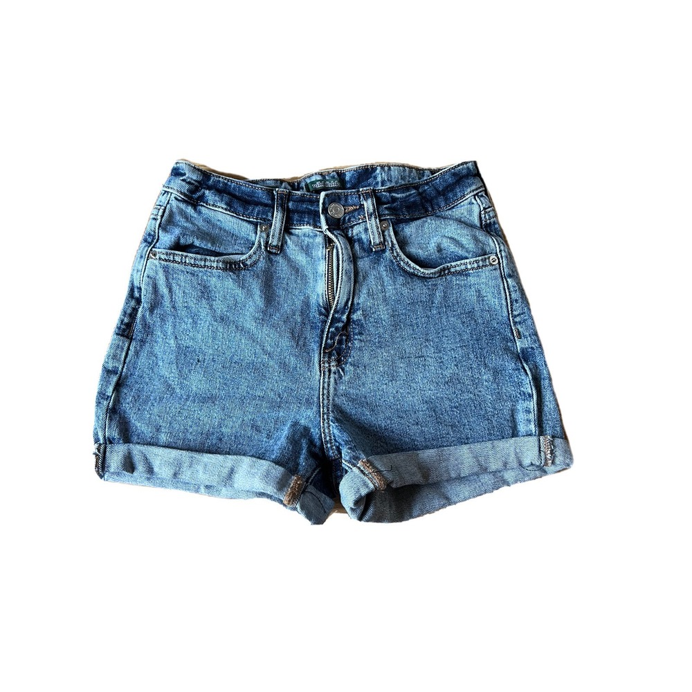 wild‎ fable womens cuffed shorts size 0/25 R high rise blue denim zip up BP